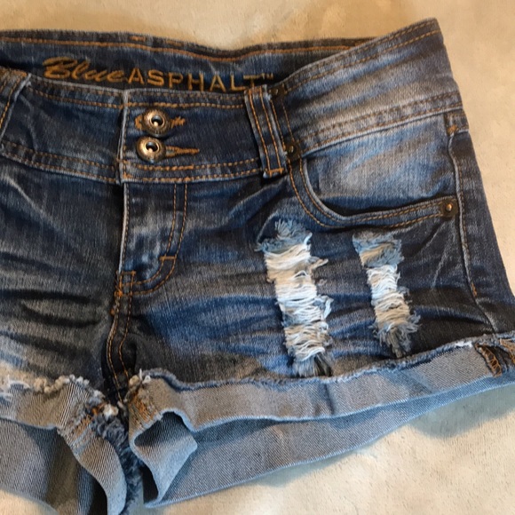 Blue Asphalt Denim Distressed Shorts Size 0 - Picture 3 of 6